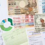 Assorted international currencies (yen, euro, dollar) with charts and financial documents collage for finance context